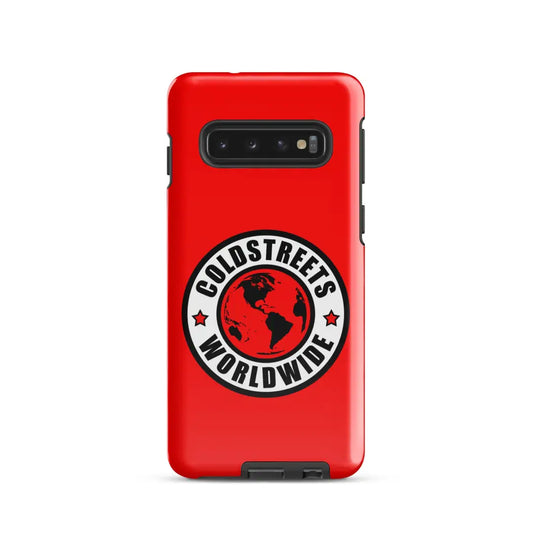 Red phone case with Coldstreet Worldwide logo, perfect for Samsung Galaxy S20, S21, S22