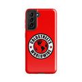 Red phone case with Coldstreets Worldwide logo for Samsung Galaxy S20, S21, S22