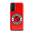 Red phone case for Samsung Galaxy S20, S21, S22 featuring Coldstreets Worldwide logo