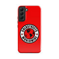 Red phone case for Samsung Galaxy S20, S21, S22 featuring Coldstreets Worldwide logo