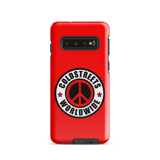 Red phone case for Samsung Galaxy S20, S21, S22 with Peace sign and Coldstreets Worldwide