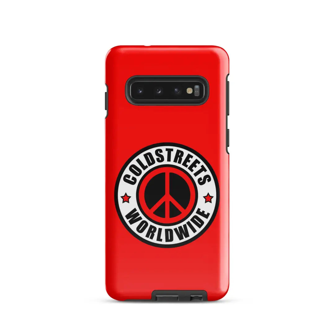 Red phone case for Samsung Galaxy S20, S21, S22 with Peace sign and Coldstreets Worldwide