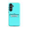 Turquoise phone case for Samsung Galaxy S20, S21, S22 with ColdStreets Worldwide logo