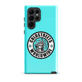 Turquoise phone case with black Statue of Liberty logo for Samsung Galaxy S20 S21 S22