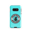 Turquoise phone case with peace sign logo for Samsung Galaxy S20, S21, S22 by CS Clothing Co