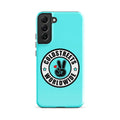 Turquoise phone case for Samsung Galaxy S20, S21, S22 with peace sign logo