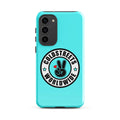 Turquoise phone case for Samsung Galaxy S20, S21, S22 with peace sign and Cold Streets Worldwide logo