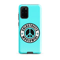 Turquoise phone case for Samsung Galaxy S20, S21, S22 with peace sign and Goldstreets Worldwide