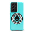 Turquoise phone case for Samsung Galaxy S20, S21, S22 with Coldstreets logo and peace symbol