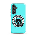 Turquoise phone case with black peace sign for Samsung Galaxy S20, S21, S22