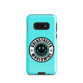 Turquoise phone case for Samsung Galaxy S20, S21, S22 with smiley logo and Coldstreet Worldwide text