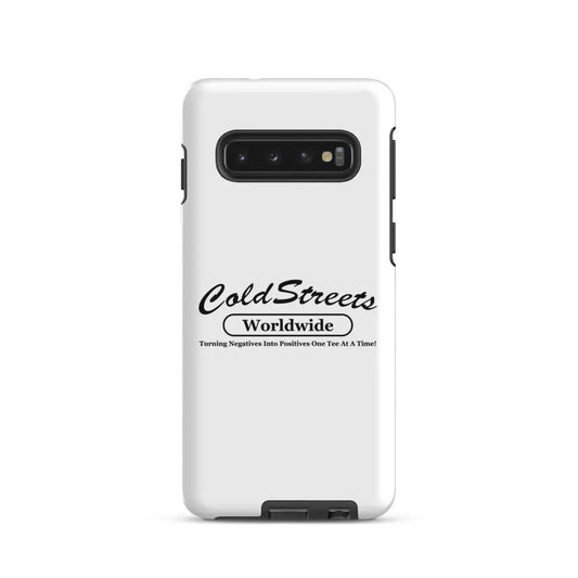 White phone case with ColdStreets Worldwide logo for Samsung Galaxy S20 S21 S22