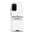 White phone case for Samsung Galaxy S20, S21, S22 with Cold Streets Worldwide logo