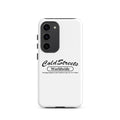 White phone case with Cold Streets Worldwide text for Samsung Galaxy S20 S21 S22