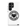 White phone case with Coldstreets Worldwide logo for Samsung Galaxy S20, S21, S22