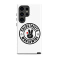 White phone case with black COLDSTREES WORLDWIDE logo for Samsung Galaxy S20 S21 S22