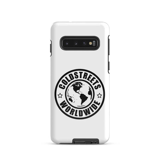 White phone case with Coldstreets Worldwide logo for Samsung Galaxy S20, S21, S22