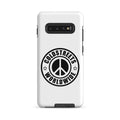 White phone case with peace logo for Samsung Galaxy S20, S21, S22 by CS Clothing Co