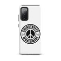 White phone case with peace logo and COLDSTREES WORLDWIDE for Samsung Galaxy S20 S21 S22