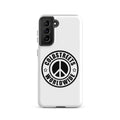 White phone case with peace symbol logo for Samsung Galaxy S20, S21, S22 by CS Clothing Co