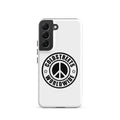 White phone case with peace sign logo for Samsung Galaxy S20, S21, S22 by CS Clothing Co