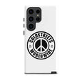 White phone case featuring Coldstreets Worldwide peace sign for Samsung Galaxy S20 S21 S22