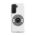 White phone case with black smiley logo for Samsung Galaxy S20, S21, S22 by CS Clothing Co