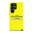 Yellow phone case with Cold Streets Worldwide branding for Samsung Galaxy S20, S21, S22