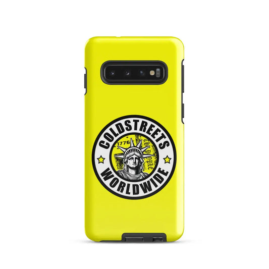 Yellow phone case with Coldstress Worldwide logo for Samsung Galaxy S20 S22 S23