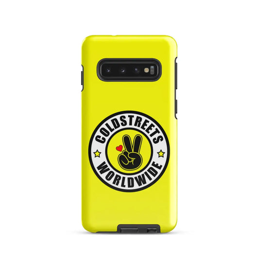 Yellow phone case with Cold Streets Worldwide logo for Samsung Galaxy S20 S21 S22