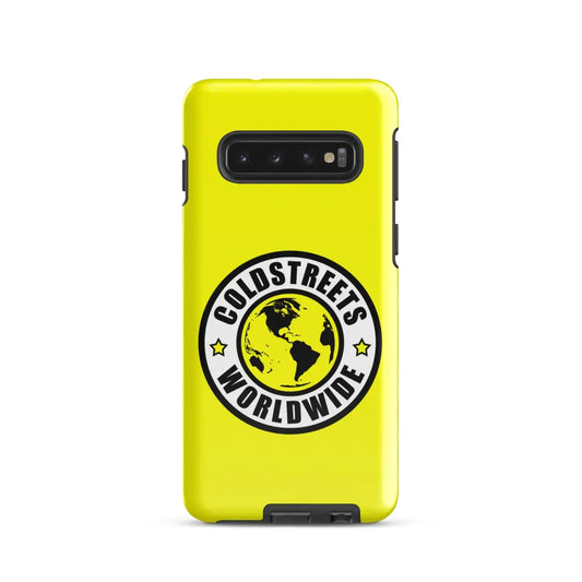 Yellow phone case with Coldstreet Worldwide logo for Samsung Galaxy S20, S21, S22