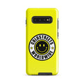 Yellow phone case with black smiley logo for Samsung Galaxy S20 S21 S22 by CS Clothing Co