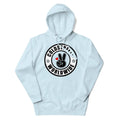 Light blue hoodie with black Colostomy Worldwide logo for CS Clothing Co. apparel