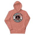 Peach-colored hoodie with peace sign and Coldpeace Worldwide, perfect for Dusty Rose Team