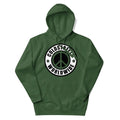 Green hoodie with peace sign logo from CS Clothing Co. in Dusty Rose Team style