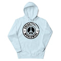 Light blue hoodie with black peace sign logo and COLDEST WORLDWIDE text from CS Clothing Co