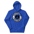 Royal blue hoodie with peace sign logo patch from CS Clothing Co, perfect for dusty rose team