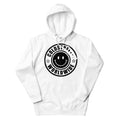 White hoodie with black smiley logo and COLOST WORLDWIDE text from CS Clothing Co