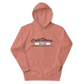 Peach hoodie sweatshirt with Cold Street Hawaii text from CS Clothing Co in grey white sky