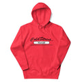 Red pullover hoodie with Cold Street Hawaii print for CS Clothing Co. in carbon grey white