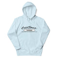 Light blue hoodie with Cold Street Indiana text - CS Clothing Co. in carbon grey white