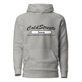 Light gray hooded sweatshirt with Cold Streets Iowa print, perfect for team style