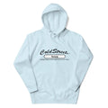 Light blue hoodie with Cold Street Iowa print from CS Clothing Co featuring sky blue tone