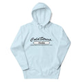 Light blue hooded sweatshirt with Cold Street Alaska print by CS Clothing Co. in carbon grey