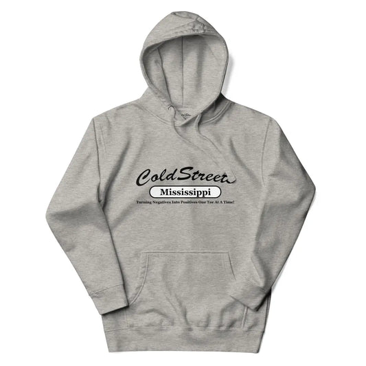 Gray hooded sweatshirt with Cold Street Mississippi print in Carbon Grey White color