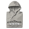 Light gray hooded sweatshirt with Cold Streets New Mexico design for CS Clothing Co