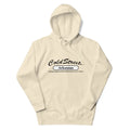 Cream-colored hoodie sweatshirt featuring Cold Street Arkansas design, ideal for grey white sky days