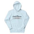 Light blue hooded sweatshirt with Cold Street South Dakota text, ideal for grey white sky styles