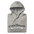 Light gray hooded sweatshirt with Cold Streets Washington print from CS Clothing Co