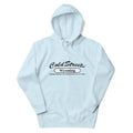 Light blue hooded sweatshirt from CS Clothing Co with Cold Street Wyoming text